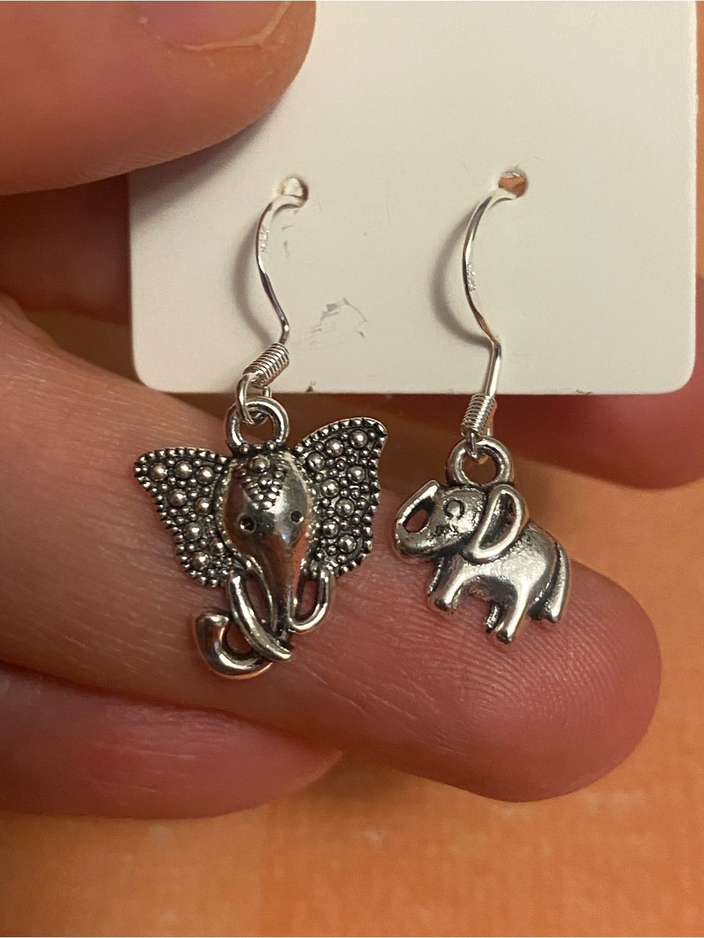 Silver Elephant Dangle Earrings - Mismatched Pair